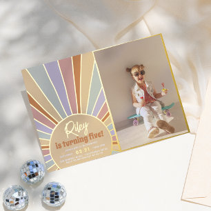 Echte Folie Groovy Zon Boho Madeliefje Foto Verjaa Uitnodiging