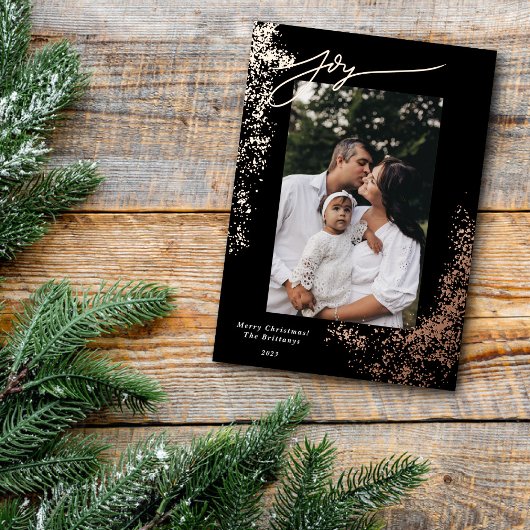 Echte Folie Handlettered Joy Speckled Vakantie Fot Folie Feestdagenkaart