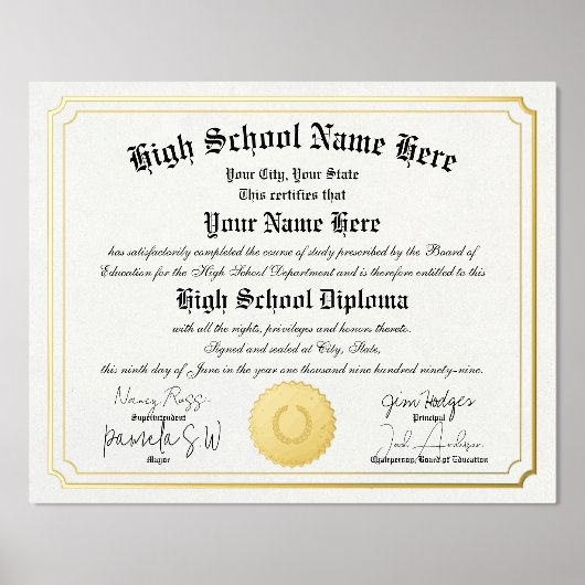 Echte folie High School Afstuderen Diploma Homesch Folie Afdrukken (Voorkant)