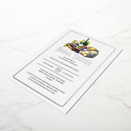 Echte folie kaaswijn waterverf wijnmakerij zilver folie uitnodiging (Gedraaid)