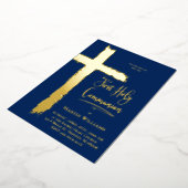 Echte folie Kruis Eerste Heilige Communie Folie Uitnodiging (Gedraaid)