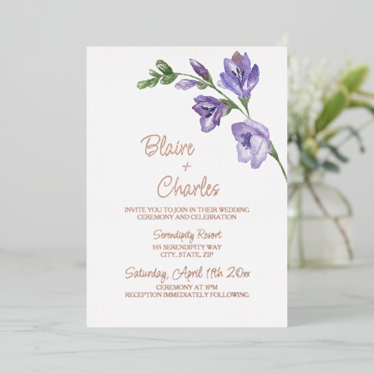 Echte Folie lavendel en groene huwelijksuitnodigin Folie Uitnodiging (Staand Voorkant)
