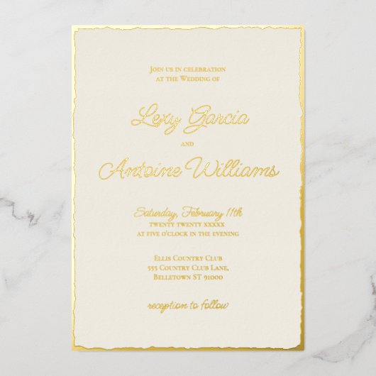 Echte Folie Luxe Gold Edge Ecru bruiloft uitnodigi Folie Feestdagenkaart (Voorkant)