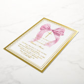 Echte Folie Luxe Goud Roze Bow Meisje Dopen Folie Uitnodiging (Gedraaid)