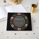 Echte Folie Luxe Poker Chip Casino vrijgezellenfee Gastenboek<br><div class="desc">Echte Folie! Aanraken met glans en klasse! Glamoureuze Las Vegas Casino thema trouwkaart. Het beschikt over een uniek ontwerp van de pokerchip versierd met faux goud, rode harten met een faux gouden slag voor een luxe touch, allemaal op een zwarte achtergrond. Gebruik de tool Personaliseren om uw gegevens toe te...</div>