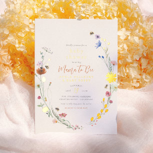 Echte Folie Mama To Bee Wildflower Boho Baby Showe Uitnodiging