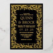 Echte Folie Minimal Leaf Gold Foliage Bruiloft Folie Uitnodiging (Voorkant)