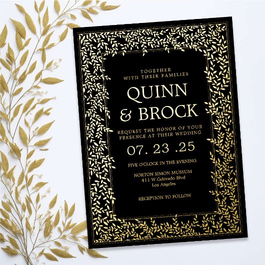 Echte Folie Minimal Leaf Gold Foliage Bruiloft Folie Uitnodiging