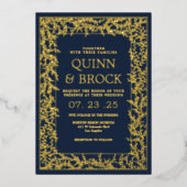 Echte Folie Minimal Leaf Gold Foliage Bruiloft Uitnodiging (Voorkant)