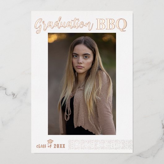 Echte Folie Modern Afstuderen Photo Party BBQ Folie Uitnodiging (Voorkant)