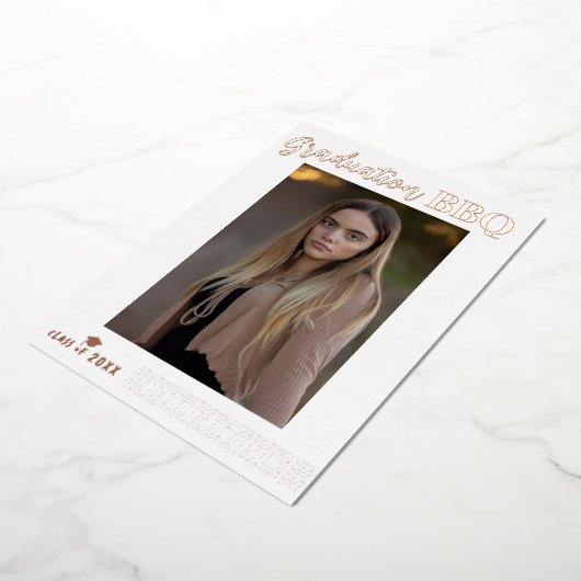 Echte Folie Modern Afstuderen Photo Party BBQ Folie Uitnodiging (Gedraaid)