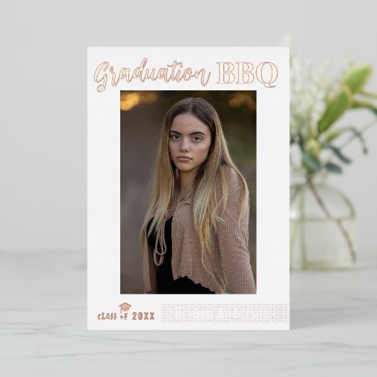 Echte Folie Modern Afstuderen Photo Party BBQ Folie Uitnodiging (Staand Voorkant)