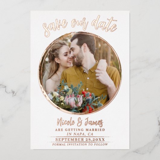 Echte Folie Moderne Save the Date Foto Bruiloft  Uitnodiging (Voorkant)