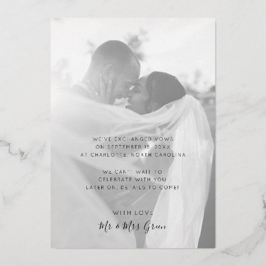 Echte Folie Moderne Trouw Elopement Aankondiging (Achterkant)