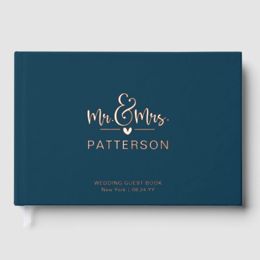 Echte Folie Mr & Mrs Gepersonaliseerde Naam Blue W Gastenboek (Voorkant)