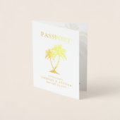 Echte Folie Palm Tree Passport Huwelijksuitnodigin Folie Kaarten (Voorkant)