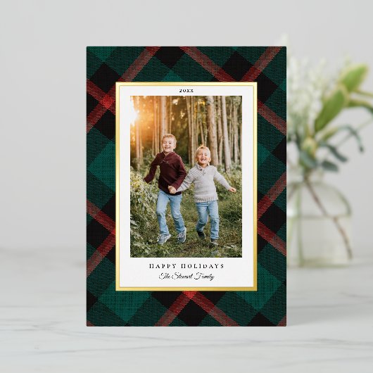 Echte Folie Prettige feestdagen Rode Groene Plaid (Staand Voorkant)