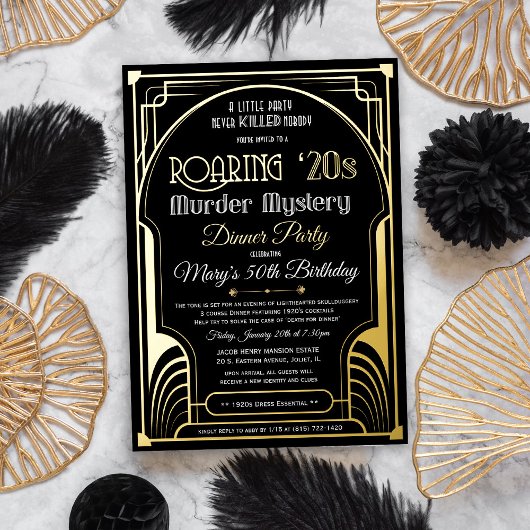 Echte Folie Roaring 20s Murder Mystery Invitation Folie Uitnodiging