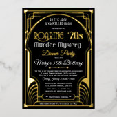 Echte Folie Roaring 20s Murder Mystery Invitation Uitnodiging (Voorkant)