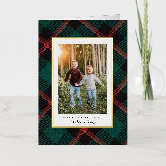 Echte Folie Rood Groen Plaid Christmas Folie Feestdagenkaart (Voorkant)