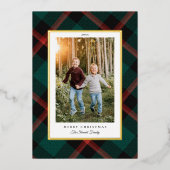 Echte Folie Rood Groen Plaid Vrolijk Kerstfeest Feestdagenkaart (Voorkant)