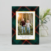 Echte Folie Rood Groen Plaid Vrolijk Kerstfeest Folie Feestdagenkaart (Staand Voorkant)