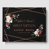 Echte Folie Roos Goud Zwart Sweet Sixteen Party Gastenboek (Voorkant)