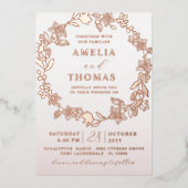 Echte Folie Roos Gouden Bloemen Krans Bruiloft Folie Uitnodiging (Voorkant)