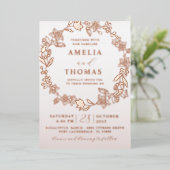 Echte Folie Roos Gouden Bloemen Krans Bruiloft Folie Uitnodiging (Staand Voorkant)