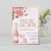 Echte Folie Rosé Bloemenwijn Vrijgezellenfeest Folie Uitnodiging (Staand Voorkant)