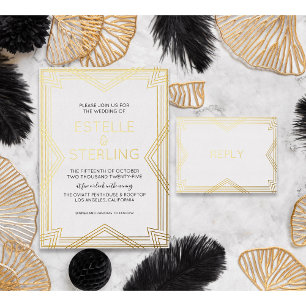 Echte Folie RSVP Art Deco Geometrische Gouden Foli Uitnodiging Briefkaart