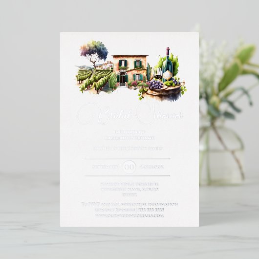 Echte folie rustieke wijnmakerij vrijgezellenfeest folie uitnodiging (Staand Voorkant)