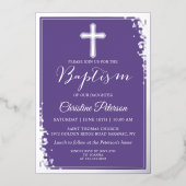 Echte Folie Silver Glitter Lavender Paars Baptisme Folie Uitnodiging (Voorkant)