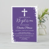Echte Folie Silver Glitter Lavender Paars Baptisme Uitnodiging (Staand Voorkant)