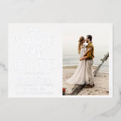 Echte Folie Silver Save The Date Photo Verloving Folie Uitnodiging (Voorkant)