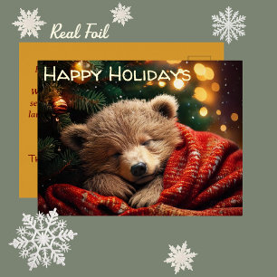 Echte Folie Slaapende Beerbaby Kerstvakantie Feestdagen Briefkaart