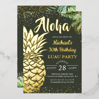 Echte Folie Tropische ananas Luau Beach Uitnodiging
