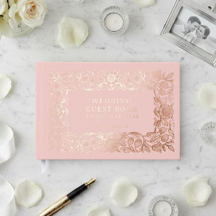 Echte Folie Vintage Bloem Roze Huwelijk Gastenboek