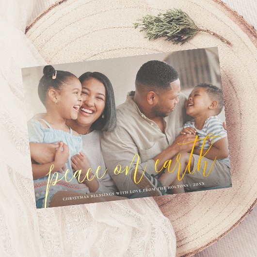 Echte Folie Vrede op Aarde Foto Kerstmis Folie Feestdagenkaart