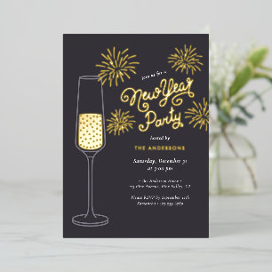 Echte Folie-Vuurwerk & Champagne Nieuwjaarsfeest Folie Uitnodiging