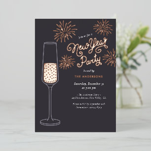 Echte Folie-Vuurwerk & Champagne Nieuwjaarsfeest Folie Uitnodiging