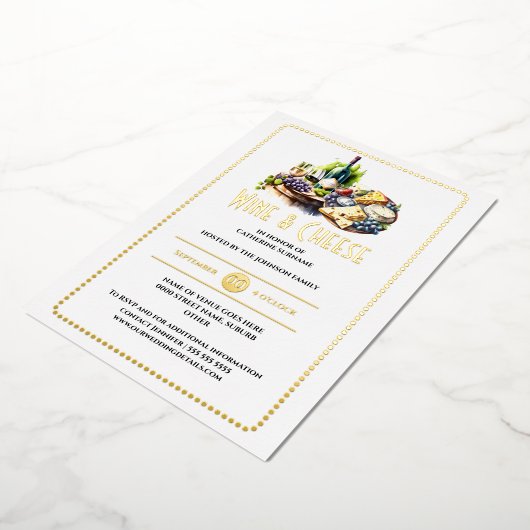 Echte folie wijnkaas waterverf charcuterie board folie uitnodiging (Gedraaid)