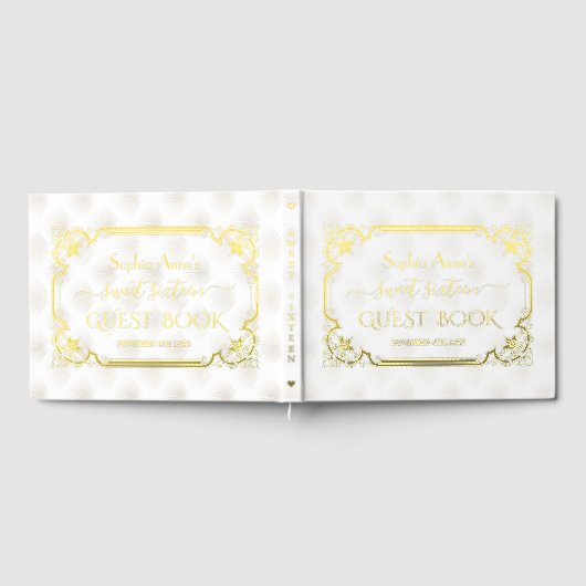 Echte Folie Wit Goud Art Deco Sweet 16 Verjaardag Gastenboek (Volledig)