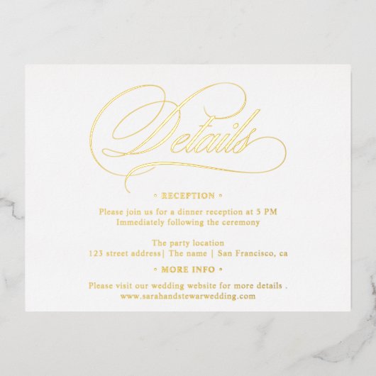 Echte folie witte kalligrafie chic details bruilof folie feestdagen briefkaart (Voorkant)