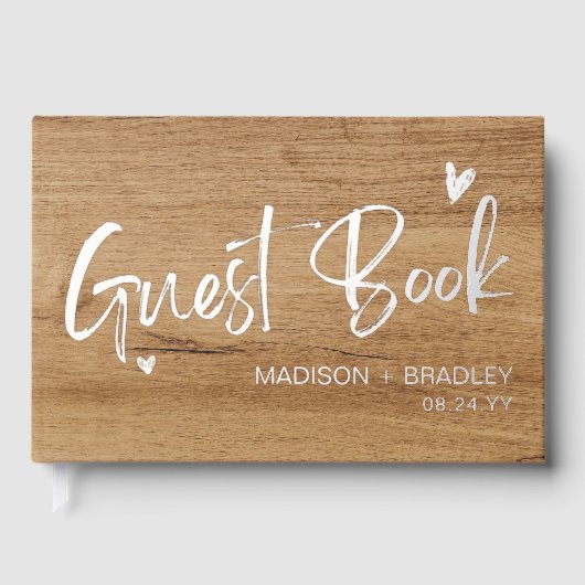 Echte Folie Zilveren Kalligrafie Script Houten Huw Gastenboek (Voorkant)