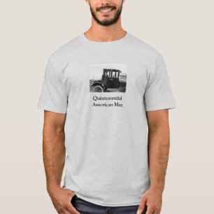 Echte foto antieke auto met eigenaar t-shirt