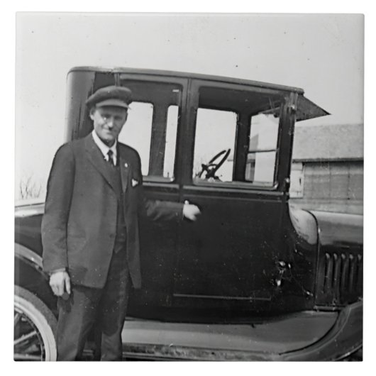 Echte foto antieke auto tegeltje (Voorkant)