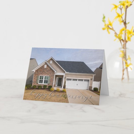 Echte foto gelukkig huisjubileum makelaar kaart (Gele Bloem)