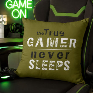Echte gamer slaapt nooit typografie gamer  kussen