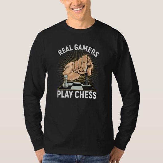 Echte gamers spelen schaakspel t-shirt (Voorkant)